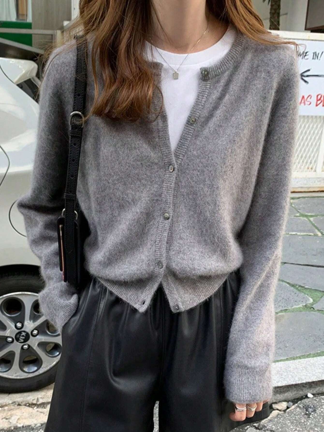 INAWLY Solid Button through Cardigan for Spring and Autumn,Long Sleeve Tops