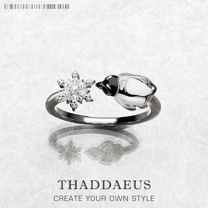 Ring Snowflakes and Penguin Brand New Cute Winter Gift Fine Jewerly for Women in 925 Sterling Silver