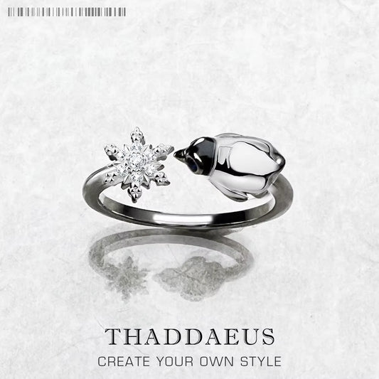 Ring Snowflakes and Penguin Brand New Cute Winter Gift Fine Jewerly for Women in 925 Sterling Silver